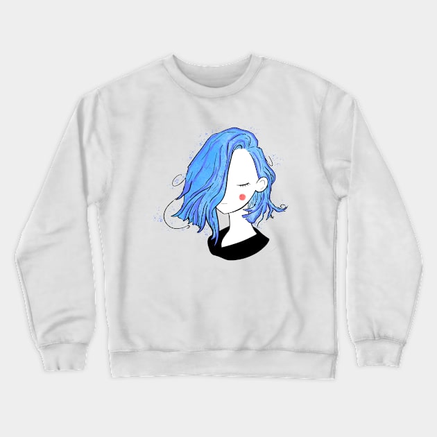 Pretty girl short hairstyles - full blue Crewneck Sweatshirt by Uwaki